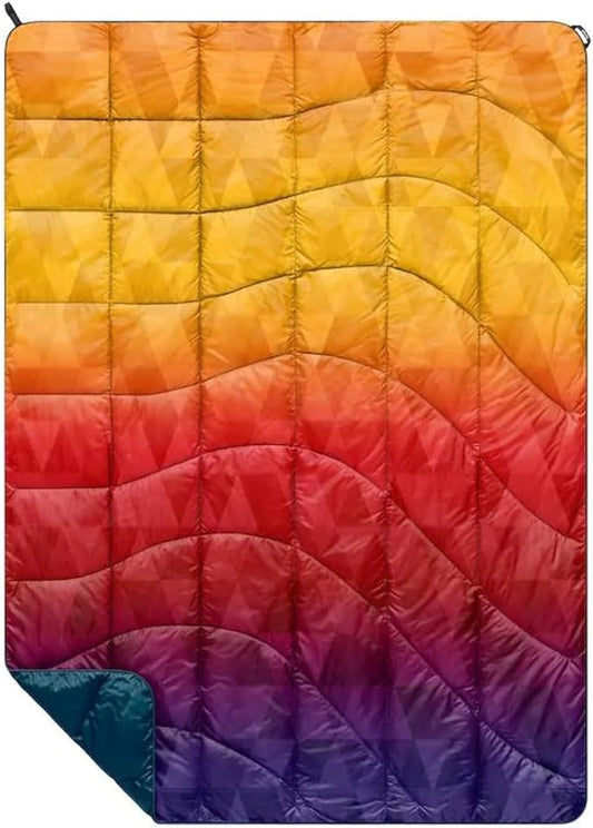 Rumpl The NanoLoft Puffy Blanket | Indoor Outdoor Camping Blanket for Traveling, Picnics, Beach Trips, Concerts | 38" x 52" | Pyro Tri-Fade, Travel