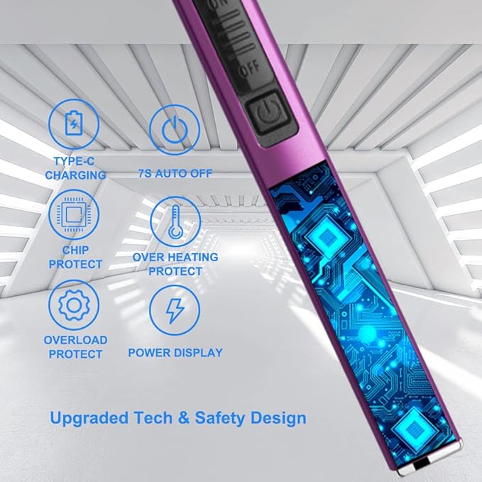 MeeToo Electric Candle Lighter Rechargeable Lighter Type-C Plasma Arc Lighters for Candle Camping Kitchen (Purple)
