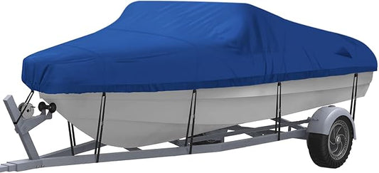 NEXCOVER Trailerable Boat Cover, Length: 14’-16’ Beam Width: up to 90”, Waterproof Heavy Duty Cover, Fits V-Hull, TRI-Hull, Runabout, Pro-Style, Bass Boat, Storage Bag & Tightening Straps Included.