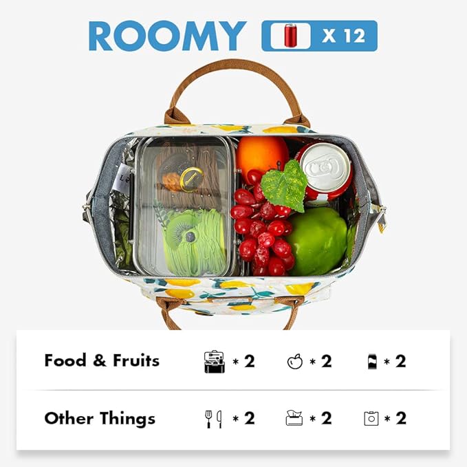 Lekesky Lunch Bags for Women Insulated Thermal Lunch Tote Bag Durable Large Lunch Box Container Drinks Holder for Adults Work College Picnic Beach Park, Lemon