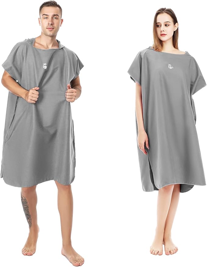 Microfiber Surf Poncho with Hooded,Changing Towel Quick Dry Change Robe Wetsuit Beach Towel One Size Fit All