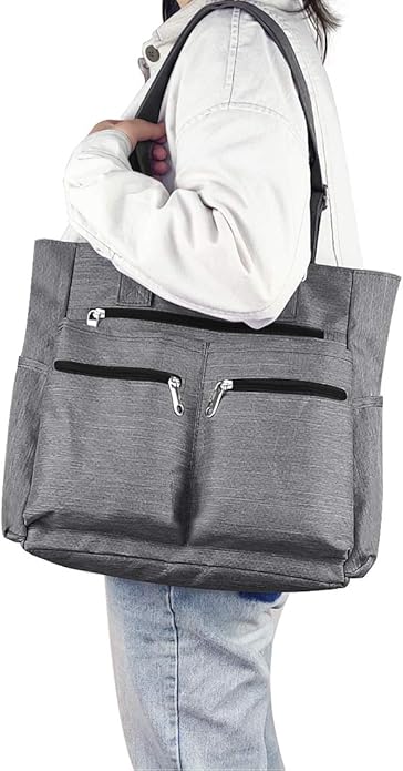 VOLGANIK ROCK Canvas Tote Bag Waterproof Nylon Multi Pocket Shoulder Bags Laptop Work Bag Teacher Purse Handbag for Women Men