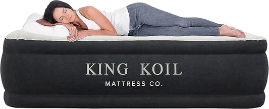 King Koil Plush Pillow Top Luxury Twin Air Mattress with Built-in High-Speed Pump for Camping, Home & Guests - 16" Airbed Inflatable Blow Up Mattress, Waterproof, 1-Year Manufacturer Warranty.