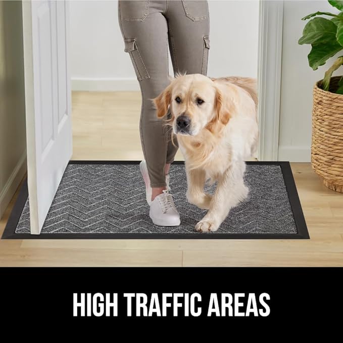GORILLA GRIP 100% Waterproof All-Season WeatherMax Doormat, Durable Natural Rubber, Stain and Fade Resistant, Low Profile, Indoor Outdoor Doormats, Easy Clean Patio Entrance Mat, 17x29, Steel Chevron