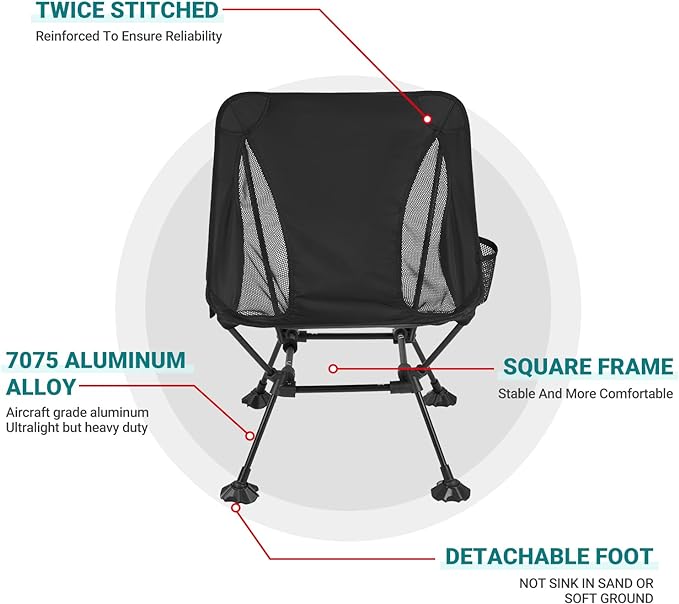 ATEPA Backpacking Chair, Ultralight Folding Portable Small Camping Chairs for Adults Compact Foldable Beach Seat with Anti-Sinking Feet & Aluminum Frame for Outdoor Hiking Travel Fishing