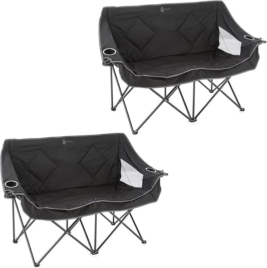 ARROWHEAD OUTDOOR 2-Pack Portable Folding Camp Loveseat Chair w/Glass & Cup Holders, Heavy Duty Carry Bag, 650 lbs Weight Capacity