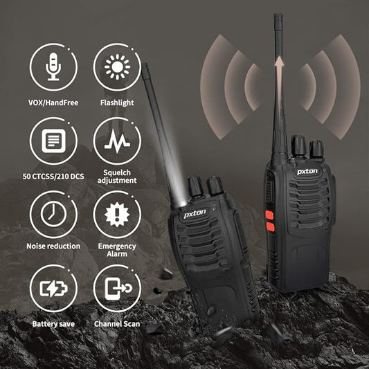 PX-8S-01 walkie talkies for Adults with Upgraded Headset,Handheld Portable Two Way radios Long Range Include Rechargeable walkie Talkie Li-ion Battery and USB Charger（2 Pack）