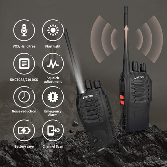 Rechargeable walkie talkies for Adults with Upgraded Earpieces and Li-ion Battery,Two Way radios has VOX/TOT/Emergency Alarm/Battery Low Alert/Flashlight/Scan Function（4 Pack）