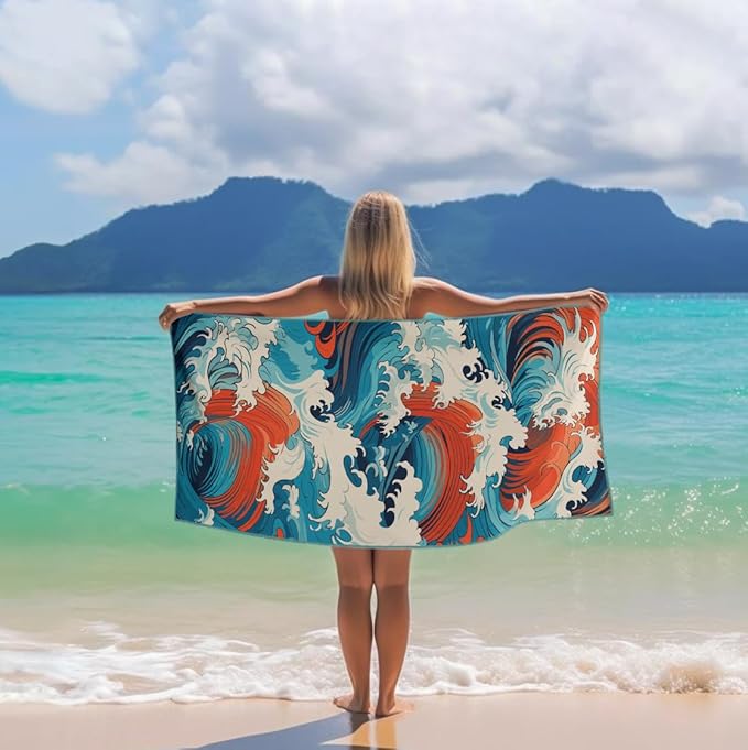 Microfiber Beach Towels - Soft & Lightweight - Absorbent, Quick Dry, Sand Free - Perfect for Beach, Pool, Travel, Camping, Yoga, Picnic - Matching Travel Bag - XL - Tidal Symphony