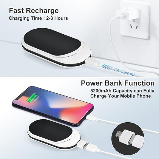 Rechargeable Hand Warmer, 1 Piece 5200mAh with Double Sided Heating, Reusable Portable Mini Heater, Temperature Adjustable Suitable for Hand and Foot Warming, Hunting Camping Hand Warmer