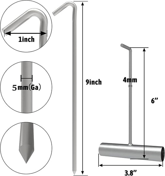 9 Inch Galvanized Tent Stakes Metal Tent Pegs with T Hook Heavy Duty Steel Yard Camping Stakes Tarp Hooks Inflatables Outdoor Decorations, 40 Pack