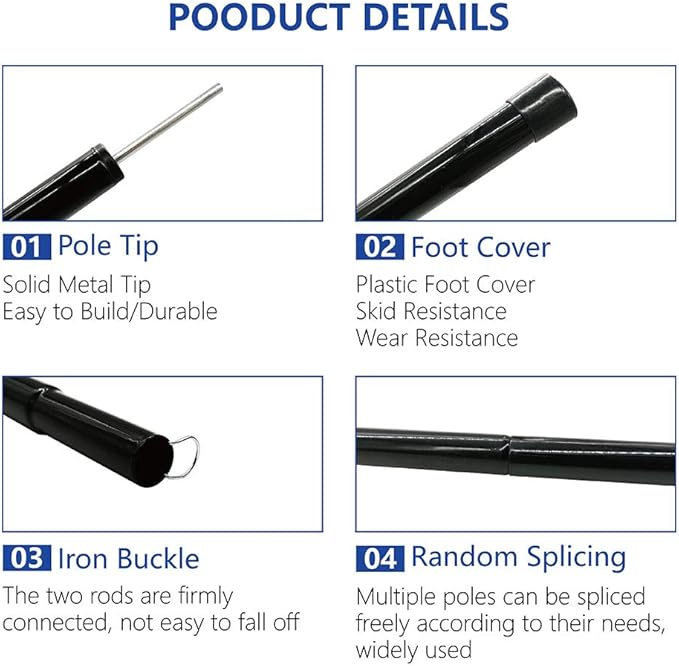 Long Leaf Tent Poles,Adjustable Steel Rods for Camping Tarps,Backpacking,Shelters,Portable Tarp Poles Rods-2 Pack