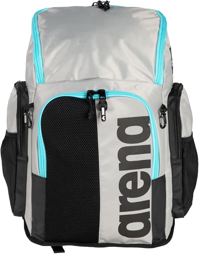 Arena Spiky III Backpack 45 Swimming Athlete Sports Gym Rucksack Large Training Gear Equipment Swim Bag for Men and Women, 45 Liters, Ice/Blue Sky