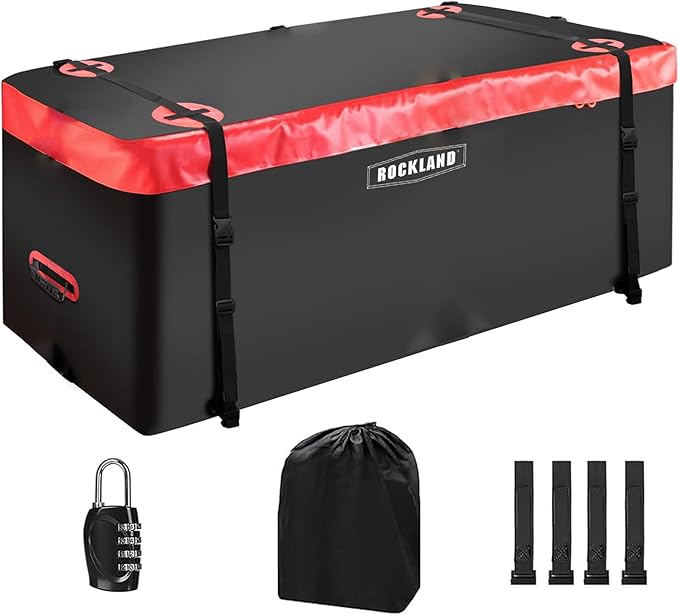 Rockland Soft Hitch Waterproof Cargo Carrier Bag, 14.5 cu. ft., 55" x 19" x 24", 100% Weather Resistant Storage with an Anti Theft Lock and 4 Safety Straps with Hooks for Cars, Trucks, SUVs