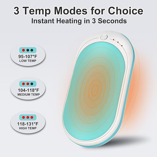 Rechargeable Hand Warmer, 1 Piece 5200mAh with Double Sided Heating, Reusable Portable Mini Heater, Temperature Adjustable Suitable for Hand and Foot Warming, Hunting Camping Hand Warmer