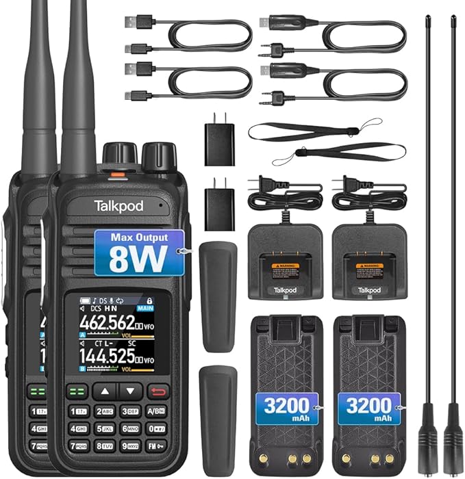 A36Plus Max Ham Radio Handheld, Airband Receiving and Scanning, Dual Band Long Range Two Way Radios with 3200mAh Rechargeable Battery, 1.44 inch Color Screen-2Pack (Black)