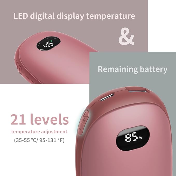Unigear Electric Hand Warmers Rechargeable, 10000mAh Portable USB Hand Warmer & Power Bank with 21 Heating Levels and Quick Charge, 1 Second Fast Heat up, Great for Raynauds, Outdoor Sports, Camping
