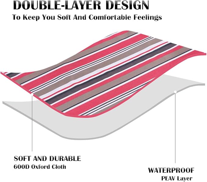 Picnic Blanket Waterproof Washable Foldable 58''x78'',Extra Large Picnic Mat, Dual Layers for Outdoor Water-Resistant Handy Mat, Beach, Intdoor,Camping on Grass - Red Stripes