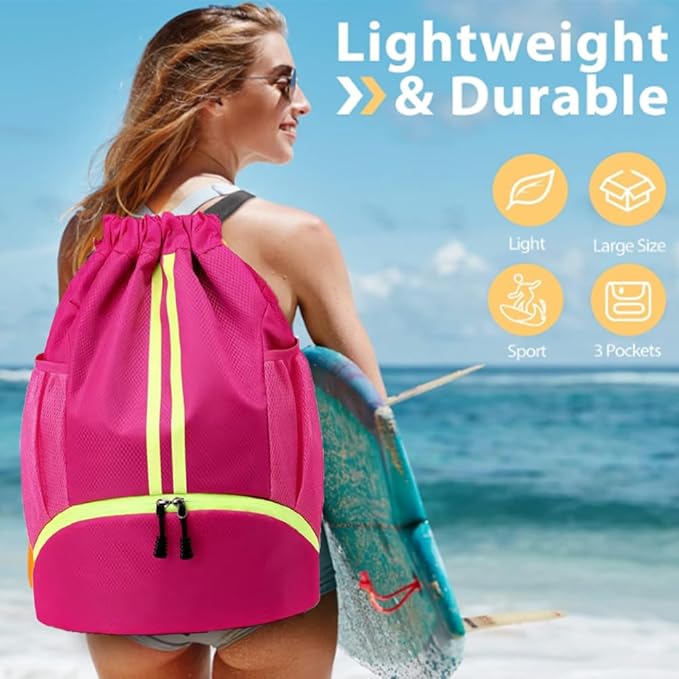 K Y KANGYUN Swim Bag Sports Drawstring Backpack Gymbag- Sackpack Shoes Compartment Wet Proof Pocket String Bag for Travel Men