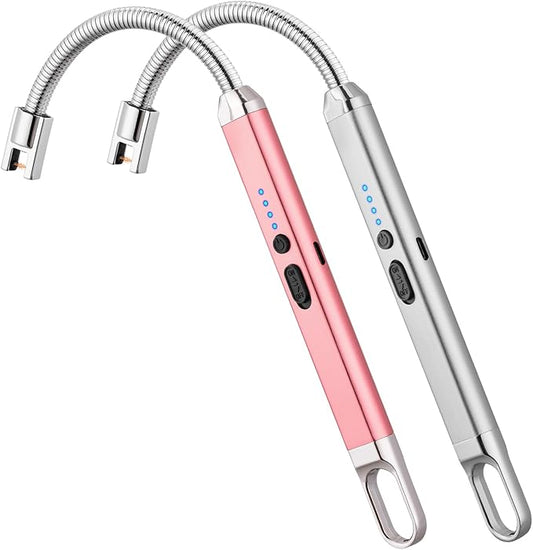 MEIRUBY 2 Pack Lighter Electric Candle Lighter Birthday Gifts for Women Mom Wife Men, Long Electronic Rechargeable USB Lighter Arc Windproof Flameless Lighters for Candle Camping BBQ