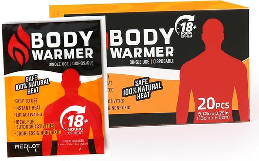 Body Warmers with Adhesive Backing, 20 Packs, Large Heating Pads Back waist, 12 Hours Long Lasting, Safe Natural Odorless Air Activated Warmers, for Warmth and Pain Relief