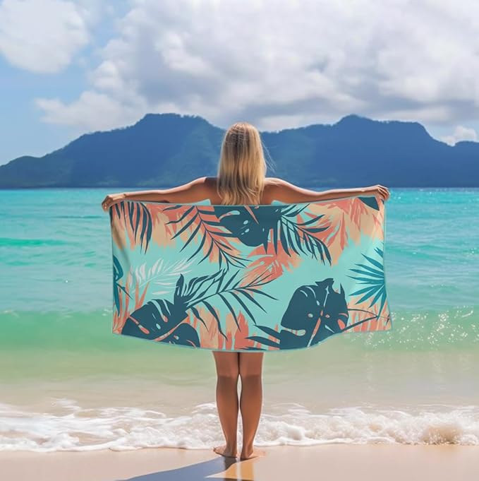 Microfiber Beach Towels - Soft & Lightweight - Absorbent, Quick Dry, Sand Free - Perfect for Beach, Pool, Travel, Camping, Picnic, Yoga - Matching Travel Bag - XL - Tropical Breeze