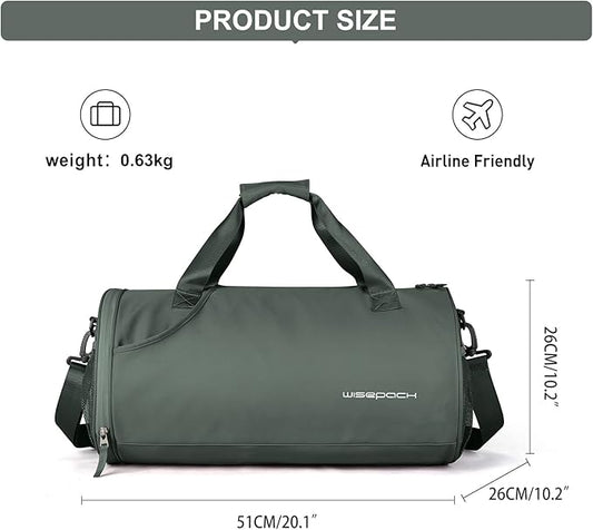 Gym Bag for Women & Men with Wet & Shoe Compartment, Small Duffle Bag for Travel, Sport, Gym, Workout, Overnight, Weekender, Carry-on - Dark Green