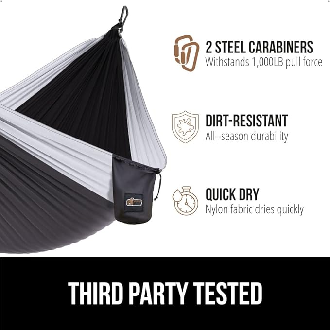 GORILLA GRIP Durable Portable Camping Hammock, Holds 500lbs with Heavy Duty Tree Straps, Comfortable Travel Swing, Camp Hammocks, Easy to Use and Install, Outdoor Essentials, Purple, 10x6.5 FT