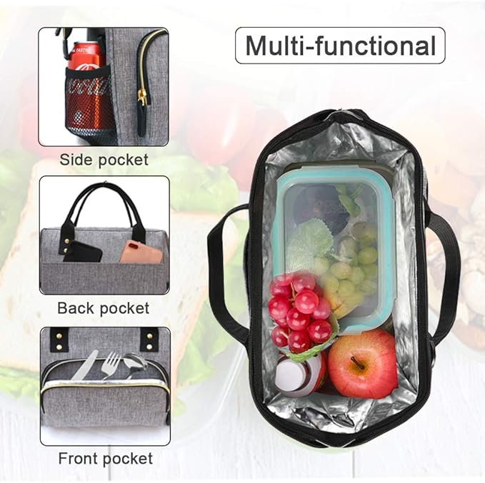 IDEATECH Lunch Bags for Women Insulated, Lunch Cooler Bag for Work, Leak Proof Large Lunch Tote Bag, Lunch Bag with Adjustable Shoulder Strap for Office/Picnic/Fishing/Beach(Grey)