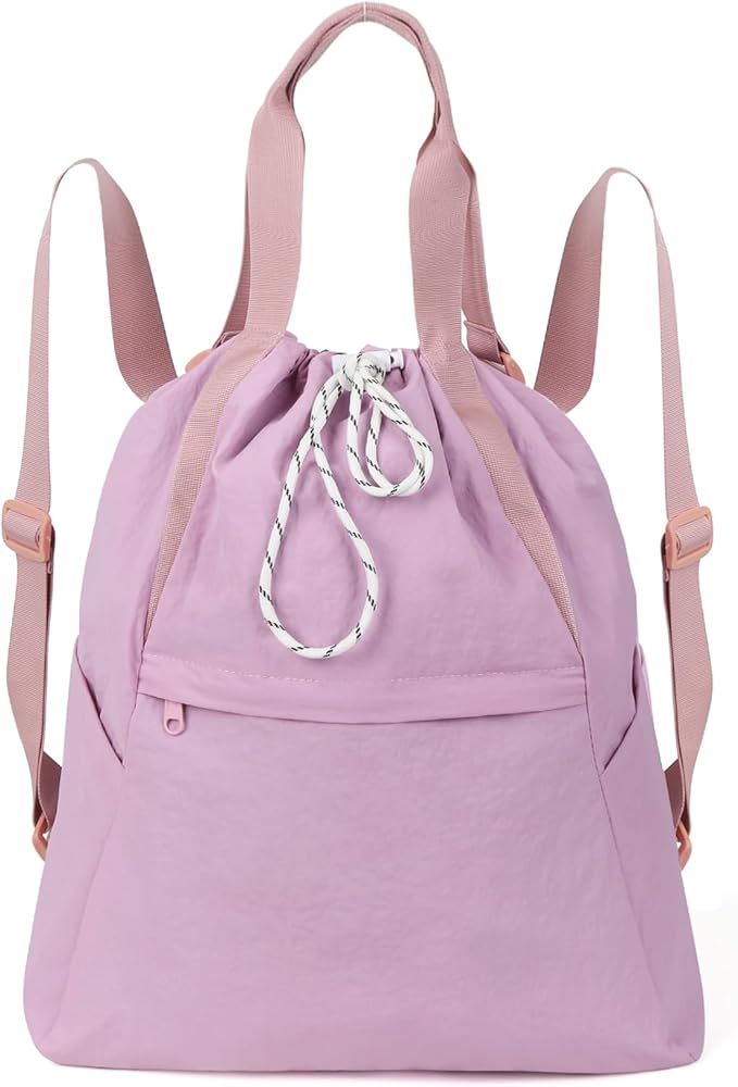 Valleycomfy Drawstring Backpack with Wet Pocket,Waterproof Drawstring Bag,Gym Backpack for Beach,Pool,Swim and Travel,Purple