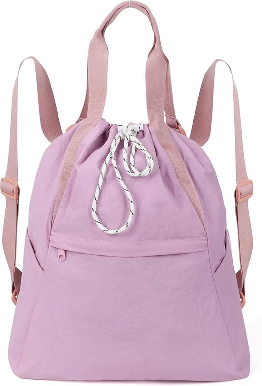Valleycomfy Drawstring Backpack with Wet Pocket,Waterproof Drawstring Bag,Gym Backpack for Beach,Pool,Swim and Travel,Purple