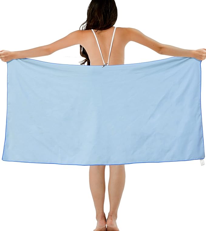 Microfiber Towel, Beach Towel, Fast Drying, Lightweight, Soft, Compact, Quick Dry Fitness Hiking Yoga Camping Travel Towel (Blue, L 30x60 in)