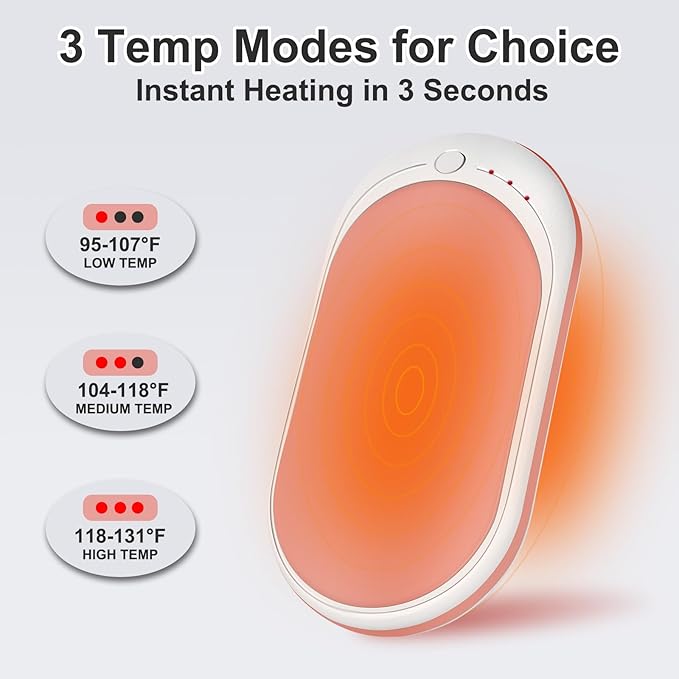 Rechargeable Hand Warmer, 1 Piece 5200mAh with Double Sided Heating, Reusable Portable Mini Heater, Temperature Adjustable Suitable for Hand and Foot Warming, Hunting Camping Hand Warmer