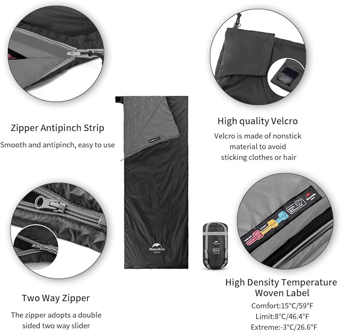 Naturehike Lightweight Sleeping Bag - Compact, Ultralight, Envelope Backpacking Bag - Portable, Waterproof, Comfortable With Compression Sack for 3 Season Camping, Traveling, Hiking