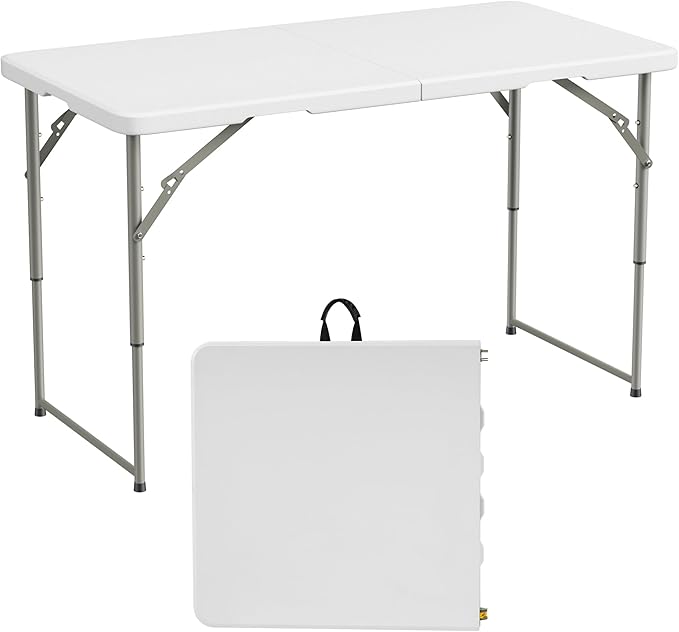 Folding Table, 4 Feet Heavy Duty Fold-in-Half Utility Table Indoor Outdoor for Camping, Picnic, Party