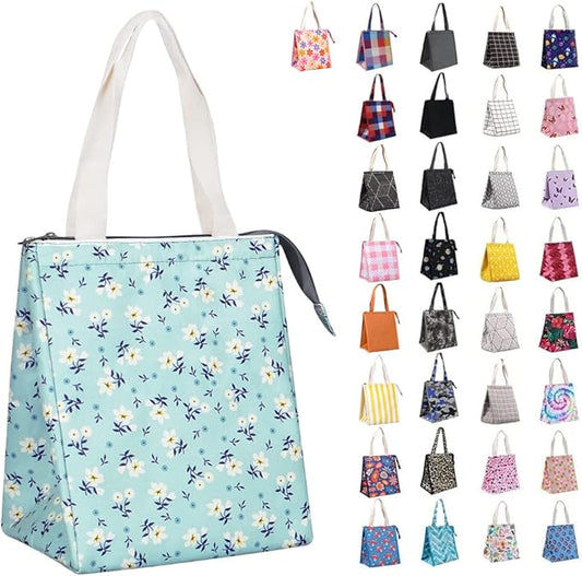 iknoe Insulated Lunch Bag for Women, 9L Durable Wide-Open Foldable & Portable Lunch Tote with Interior Pockets, Water-resistant Thermal Lunch Cooler for Adults (Floral)
