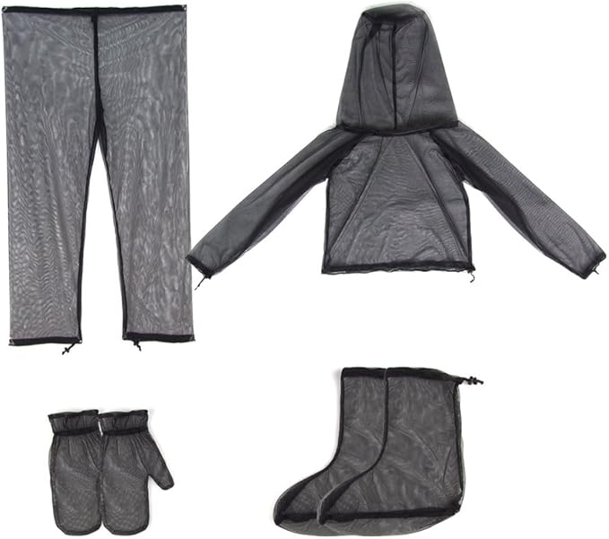 LIXADA Mesh Suit Set with Jacket Hood, Mitts, Socks & Storage Sack - Ultra-fine Net Mesh Clothing for Fishing Hiking Camping