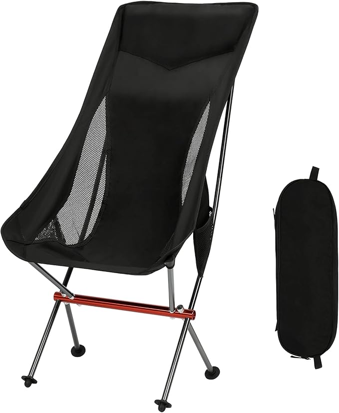 Camping Chairs, All Aluminum Frame Portable Folding Camp Chair for Adults, Heavy Duty High Back Collapsible with Built-in Pillow, Side Pocket, Carry Bag for Backpacking, Hiking, Beach