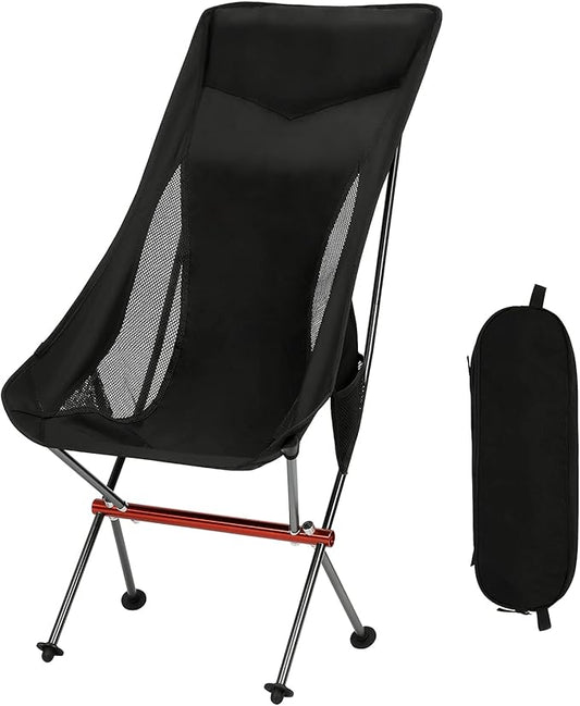 Camping Chairs, All Aluminum Frame Portable Folding Camp Chair for Adults, Heavy Duty High Back Collapsible with Built-in Pillow, Side Pocket, Carry Bag for Backpacking, Hiking, Beach
