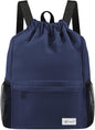 Drawstring Backpack with Mesh Pockets String Gym Bag Sackpack Sandproof Water Resistant Beach Backpack for Men Women