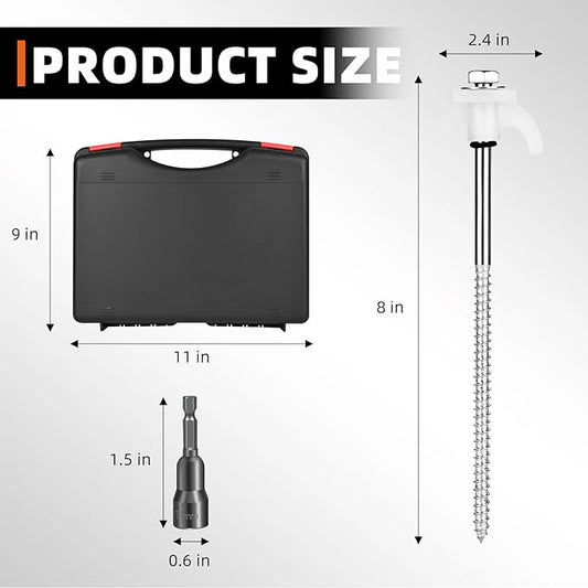 12 Pack Tent Stakes Heavy Duty 8 Inch Ground Anchor Screw Camping Stakes with Luminous Head Metal Threaded Tent Pegs, Includes Hex Head Driver and Storage Box