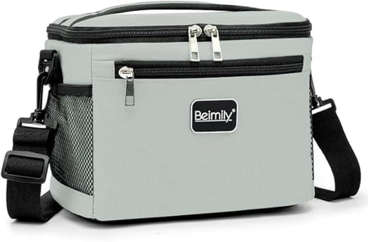 BEIMILY Lunch Bag for Women/Men,Reusable Lunch Box Small Cooler Bag Soft Sided,Leakproof Cooler Bag for Office Work Picnic Beach with Adjustable Shoulder Strap (light grey), 2311A