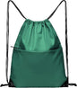 BuyAgain Drawstring Backpack Sports Water Resistant String Bag Sport Gym Sackpack for Women Men Large with Zipper (Hunter Green)
