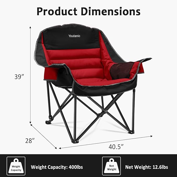 Oversized Camping Chair, Portable Folding Camping Chairs with Side Pocket, Cup Holder and Carry Bag, Heavy Duty Outdoor Camping Chairs for Adults, Fishing, Sports, Trip, up to 400lbs, Style 5