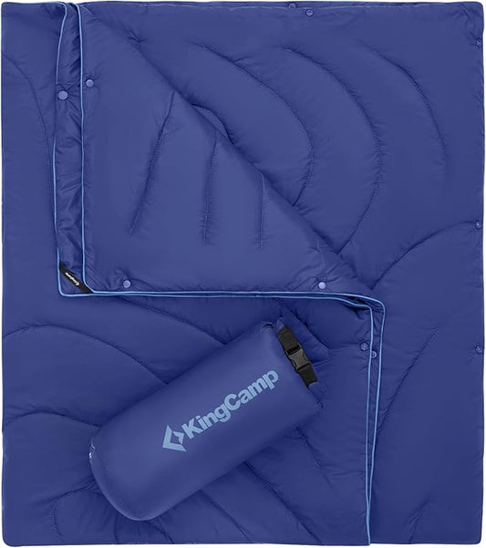KingCamp Lightweight Camping Blanket - Stylish & Multifunctional Quilt with Snap Button, Portable for Travel, Airplane, Indoor & Outdoor - Provides Warmth - Navy