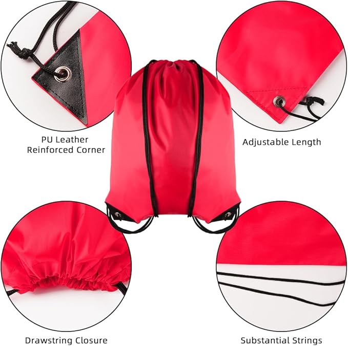 GoodtoU Drawstring Backpacks, 100 Pieces Nylon Backpack Cinch Sack Drawstring Gym Bag for Sport, Traveling, Team (Cherry)