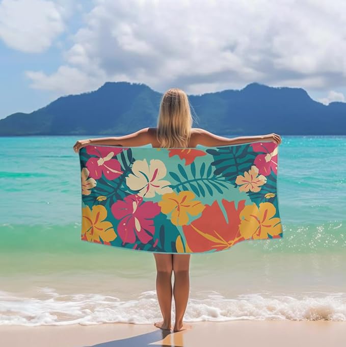 Microfiber Beach Towels - Soft & Lightweight - Absorbent, Quick Dry, Sand Free - Perfect for Beach, Pool, Travel, Camping, Picnic, Yoga - Matching Travel Bag - XL - Hawaiian Blossoms