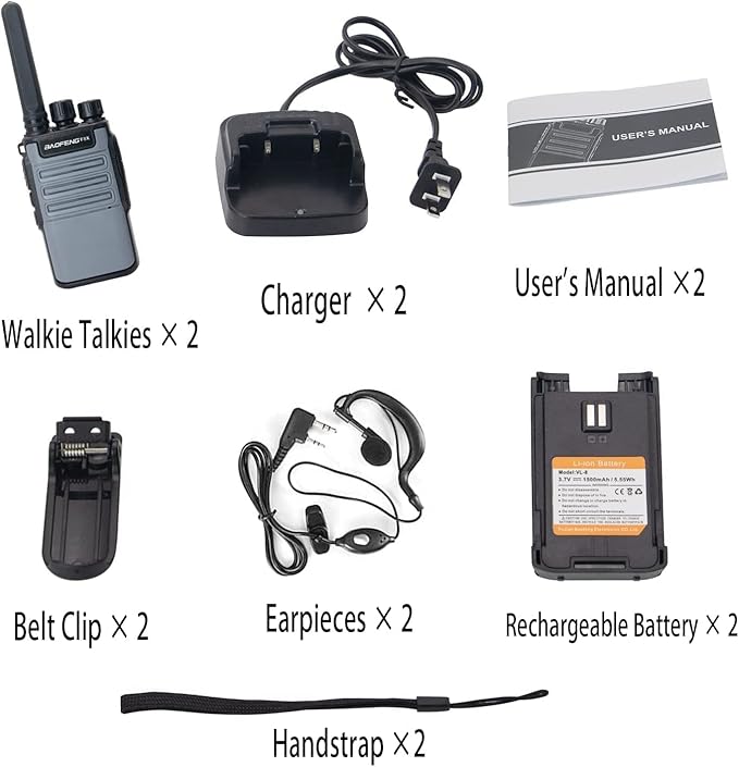 Walkie Talkies Rechargeable Long Range Two-Way Radios with Earpieces, 2-Way Radios UHF Handheld Walky Talky with Flashlight, Li-ion Battery and Charger (2 Pack)