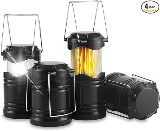 Lichamp 4 Pack LED Camping Lanterns, Collapsible Flameless Candles Tea Lights, Portable Battery Powered Camping Lights Emergency Supplies Kit, Black
