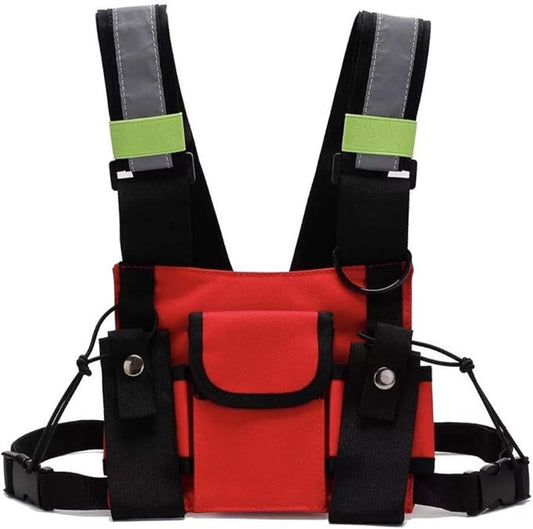 Ousawig Universal Radio Chest Harness Bag Tactical Chest Front Pack Pouch Holster Vest for Two Way Radio Walkie Talkie